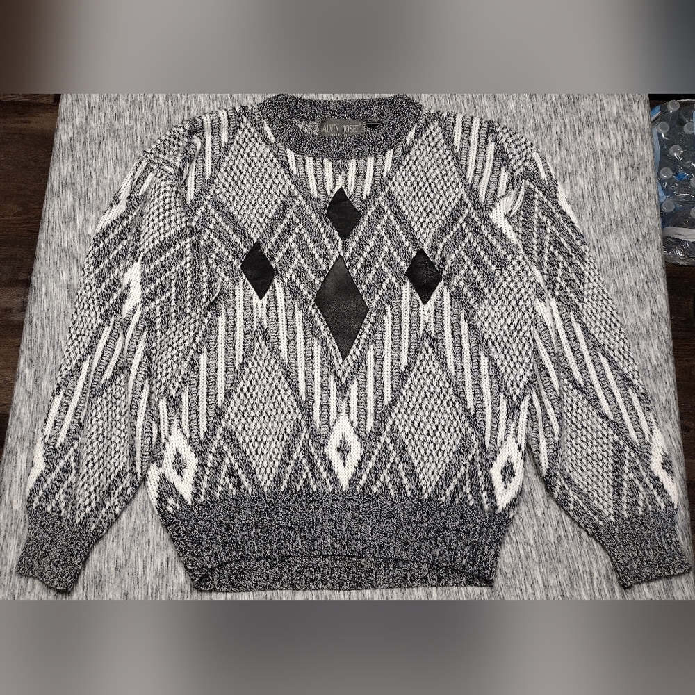 VTG Alvin Josef Knitted Sweater, Blk/White, Mens Large
